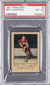 1951/52 Parkhurst #5 Bert Olmstead Rookie Card - PSA NM-MT 8